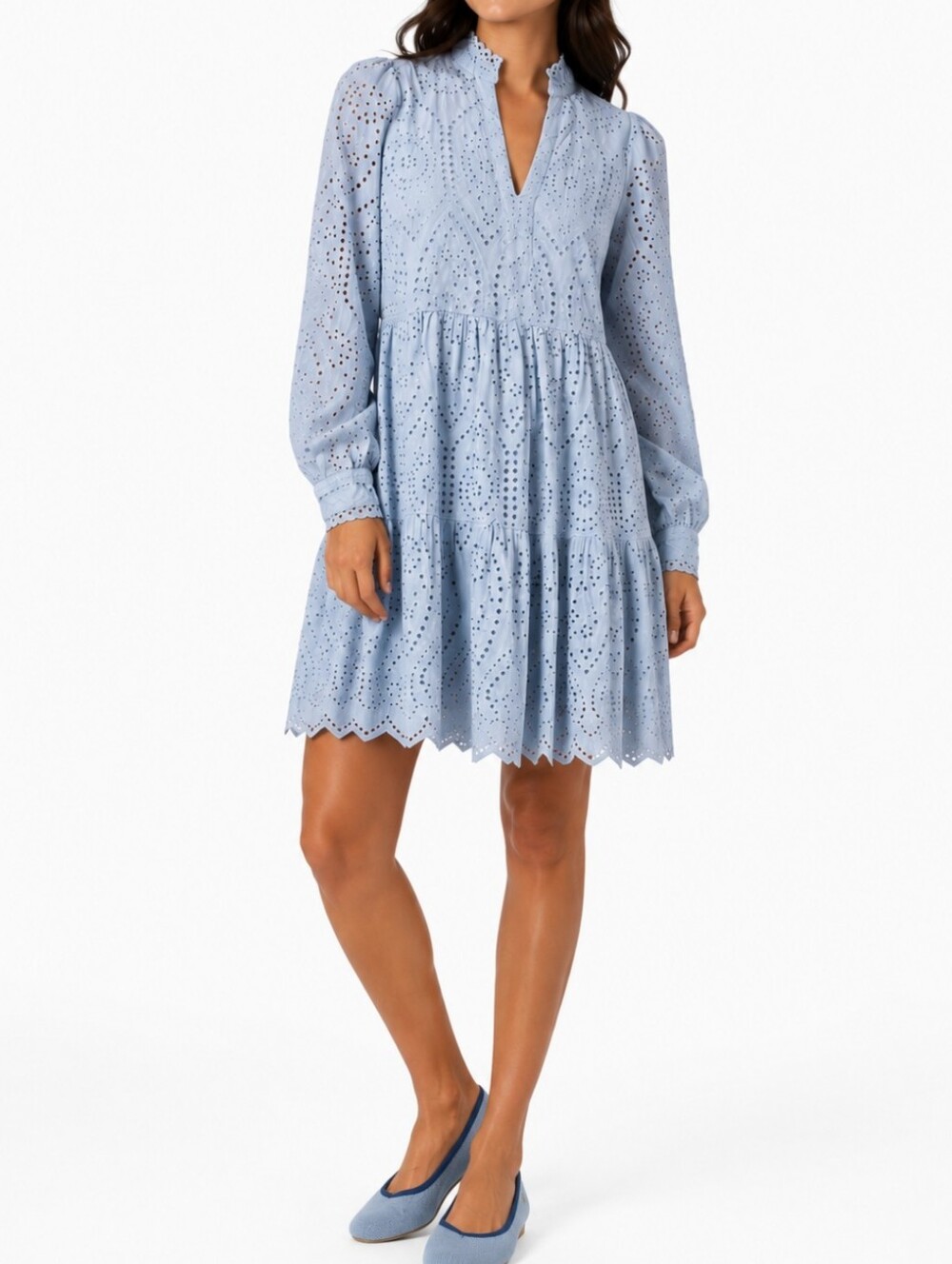 Y.A.S Solid Pastel Blue Organic Cotton Lined  Yasholi Dress in Broderie Anglaise